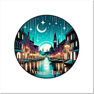 Vintage Retro Night in Venice Italy - Nightscape Sticker Posters and Art